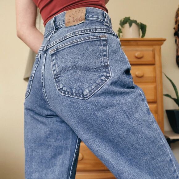 Lee Denim - Vintage 90s Lee Riveted High Rise Cropped Mom Jeans 26 x 23.5 Raw Hem